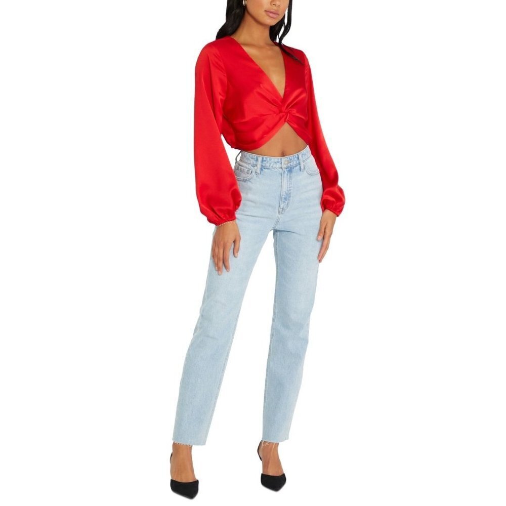 SANCTUARY FRONT TWIST CROP LONG SLEEVES SILK TOP‎ SM NWT
